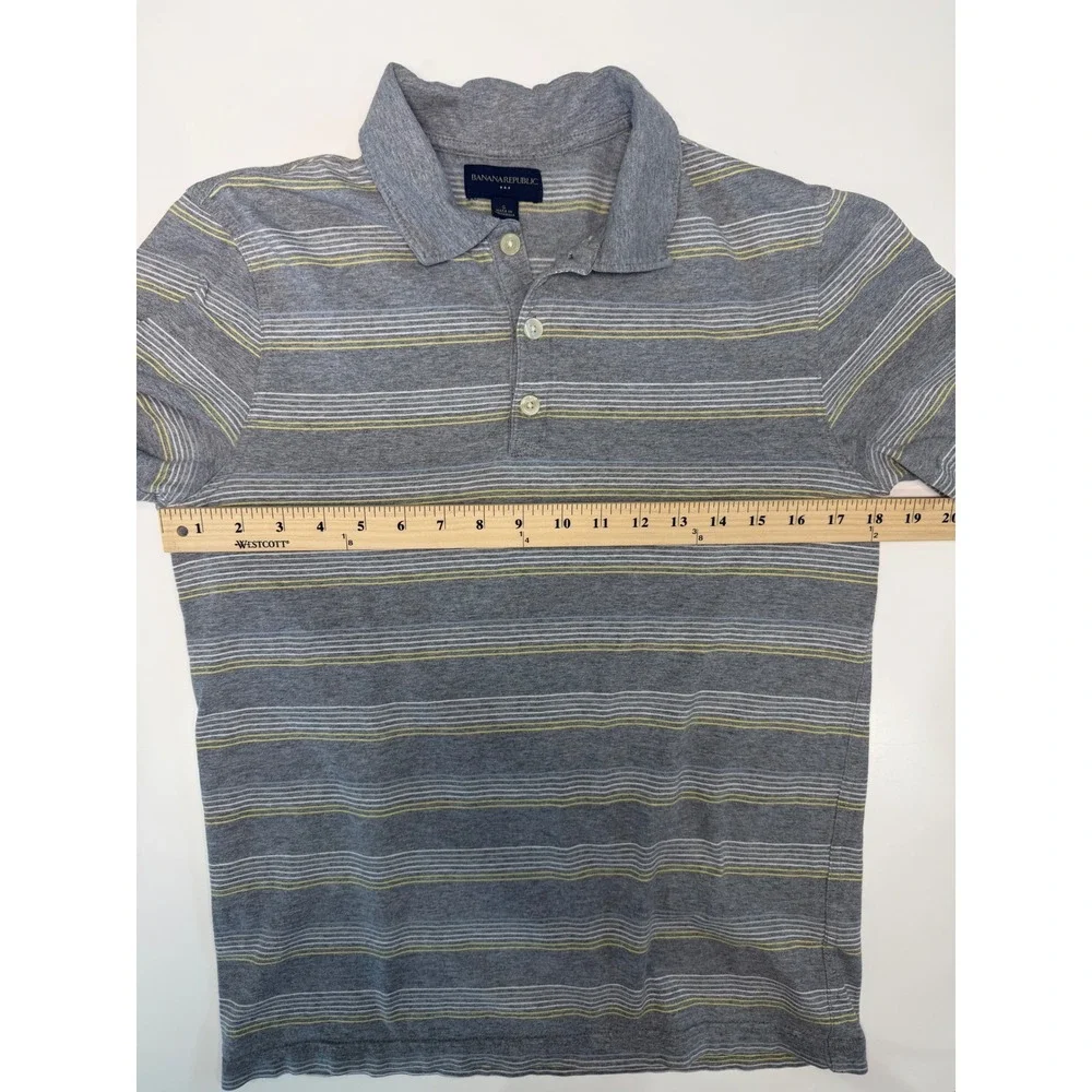 Banana Republic Mens Gray Striped Cotton Polo Shirt Size S Short Sleeve Casual